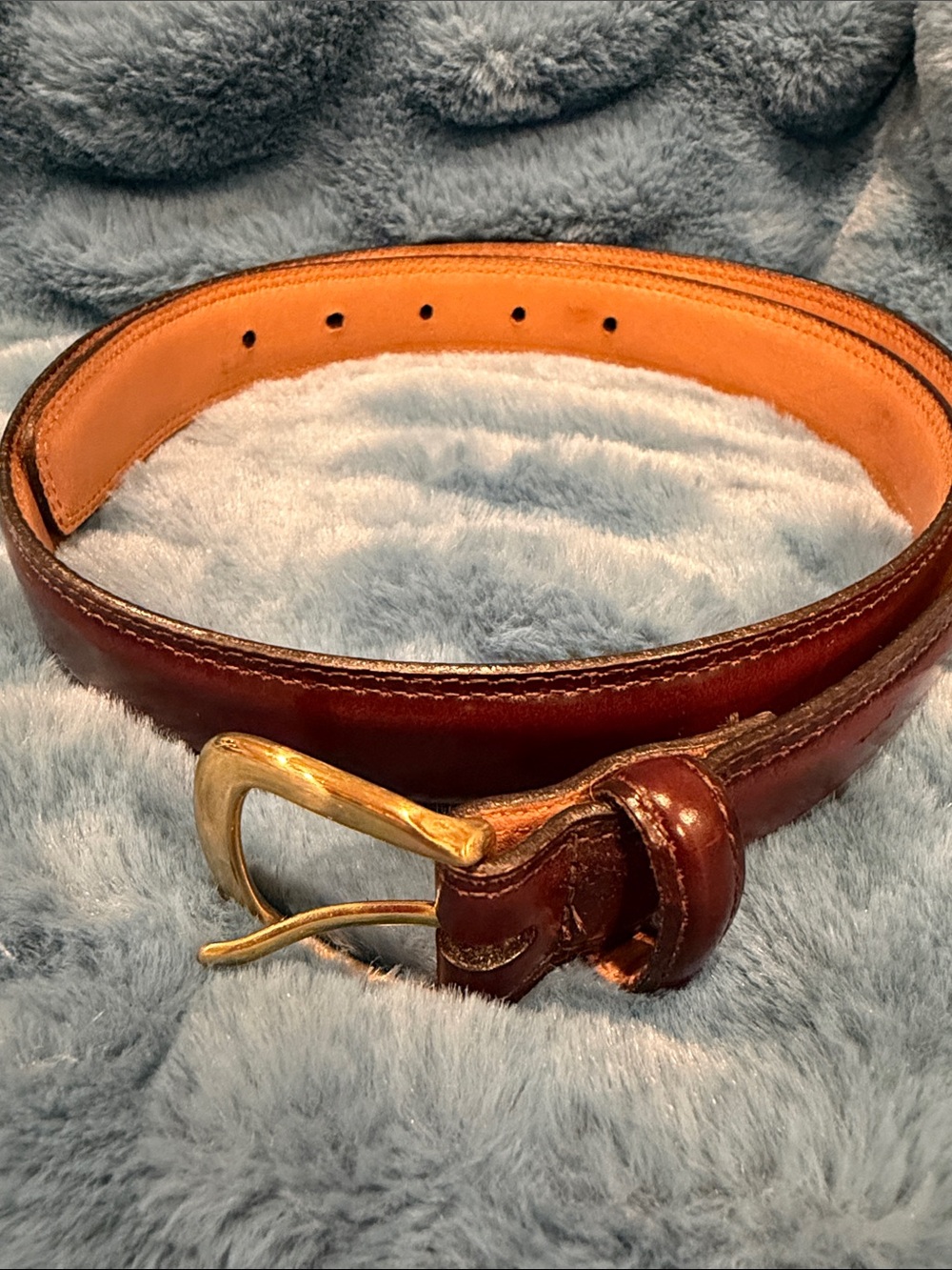 Genuine leather 1 inch brown belt gold buckle 34 GUC